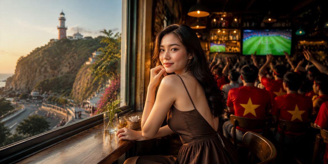 Người dùng Vũng Tàu xem kèo thể thao qua điện thoại bên ly cà phê